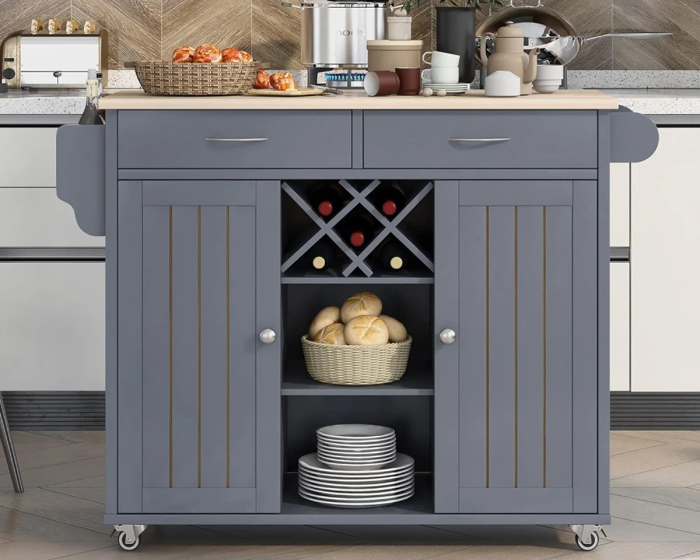 wooden rolling kitchen cart
