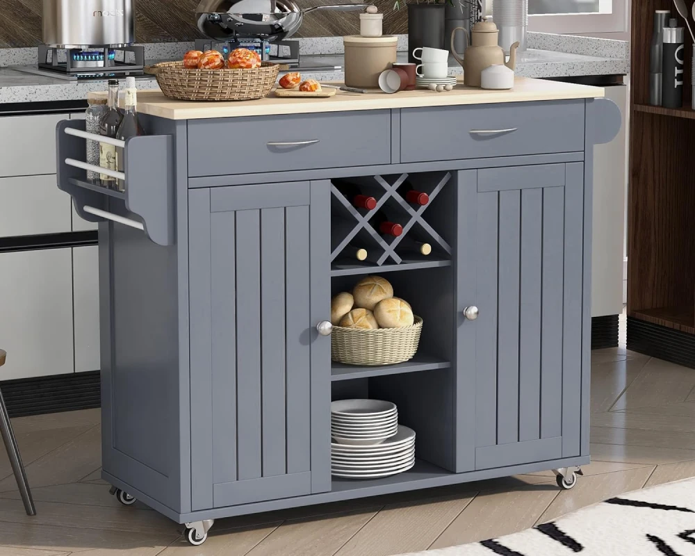 wooden rolling kitchen cart