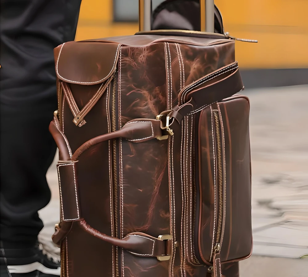 brown leather carry on luggage